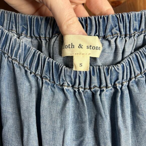 Cloth + Stone Chambray Dress Off The Shoulder Women’s Small Fisherman Americana - Picture 3 of 9